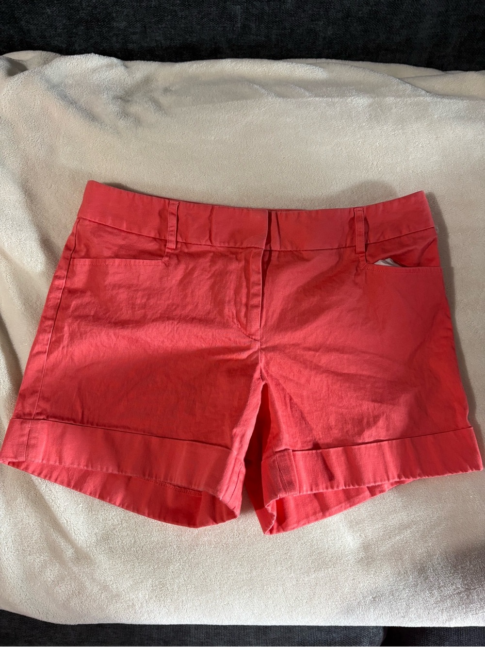 Women’s Coral Red Fold-Hem Shorts